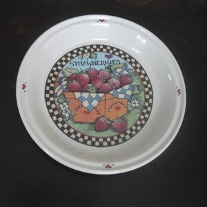Susan Winget ceramic pie plate "Strawberries", multi-color